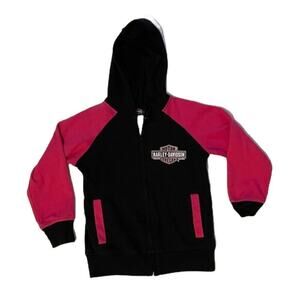 Little Girls' Harley-Davidson Glitter, B&S Knit Hoodie, Zipper, Black, Pink, 5